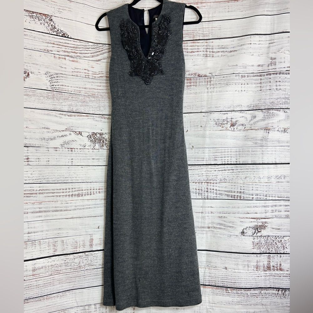 Vintage Single Dress Womens Sz Medium Cashmere Wool Blend Knit Beaded Gray Midi‎